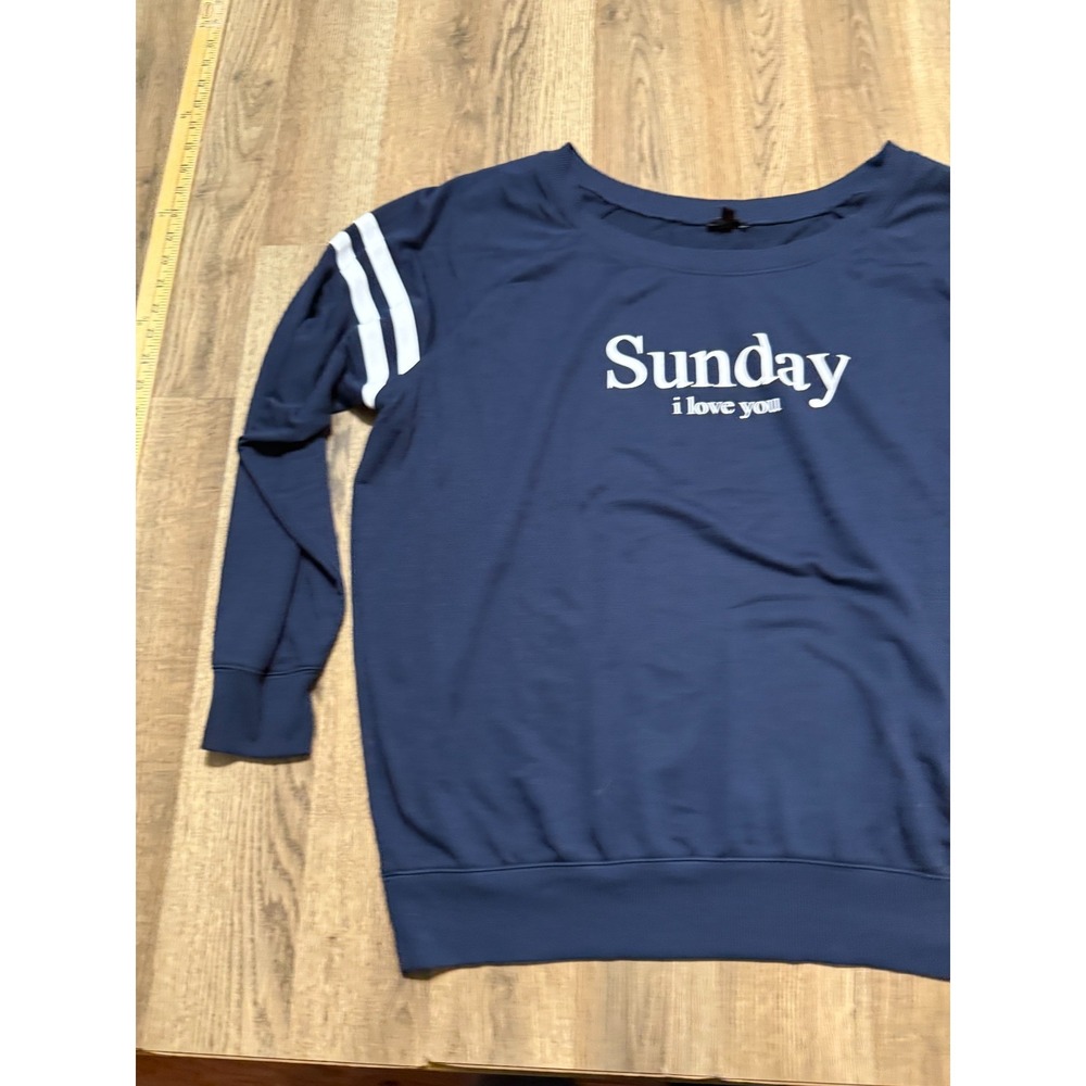 Express Shirt, Women's Size XL, Blue White, "Sunday I Love You" - Picture 3 of 11